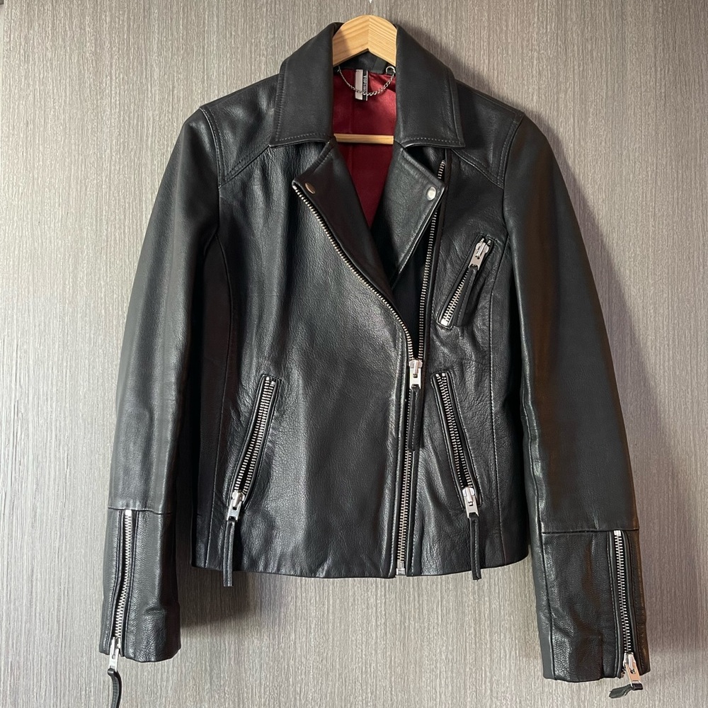 Topshop Women’s Genuine Leather Biker Jacket